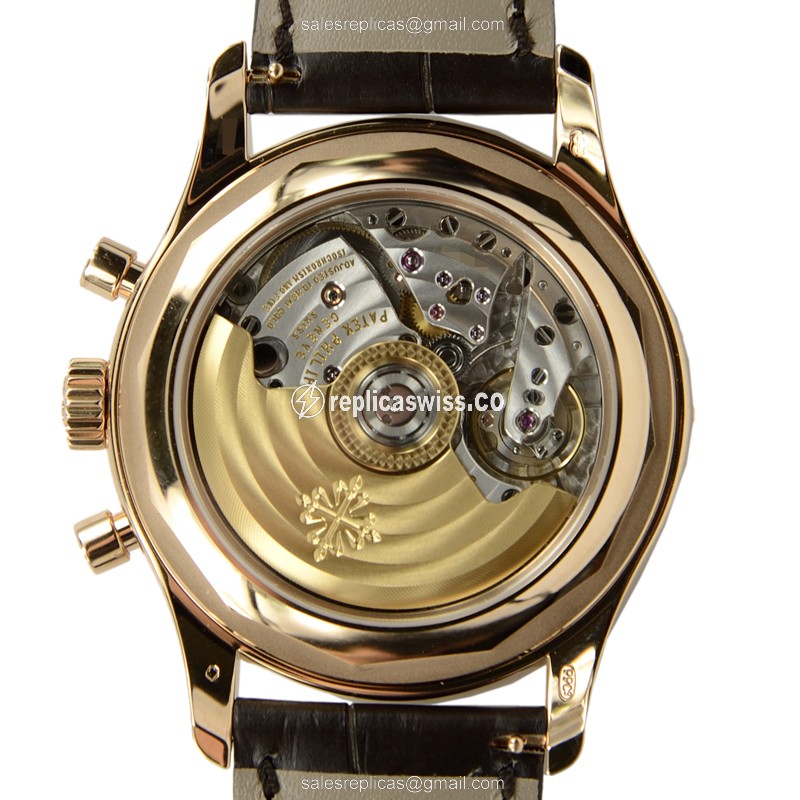 Patek Philippe 5960R-011 Replica - Automatic - Beige Dial on 18kt Gold - Alligator Black - View 3
