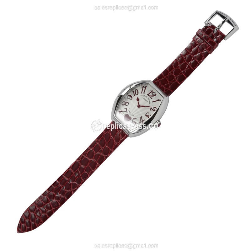 Franck Muller 5002 M QZ C 6H HEART - Quartz - 18kt White Gold - Silver Dial - Red Alligator Buckle - View 2