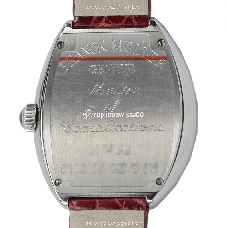 Franck Muller 5002 M QZ C 6H HEART - Quartz - 18kt White Gold - Silver Dial - Red Alligator Buckle - View 3