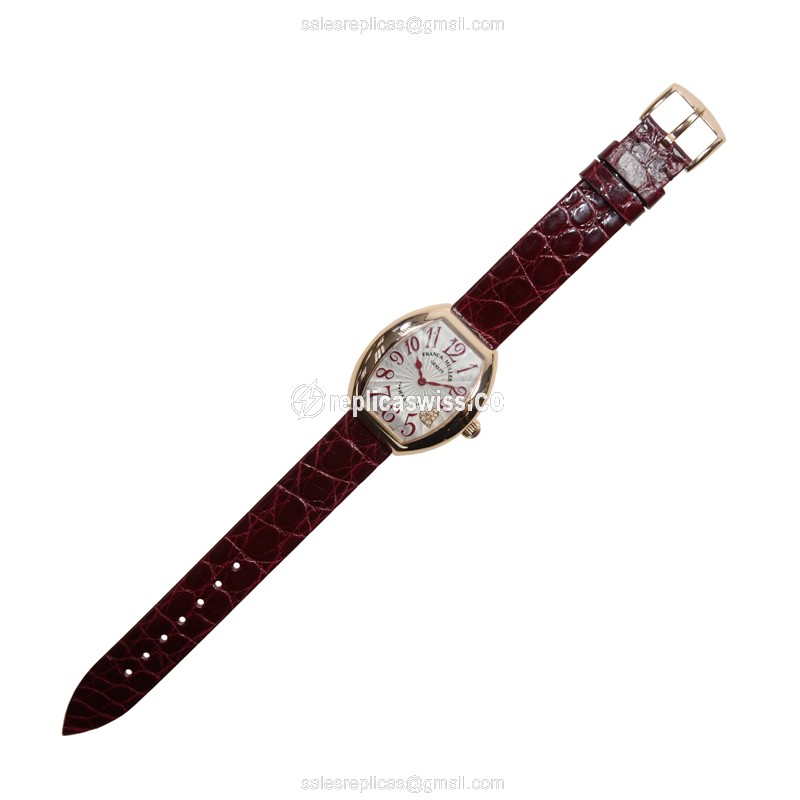 Franck Muller 5002 L QZ C4 CD 5N HEART Quartz - 18kt Rose Gold Case, Silver Dial on Red Leather Strap - View 2