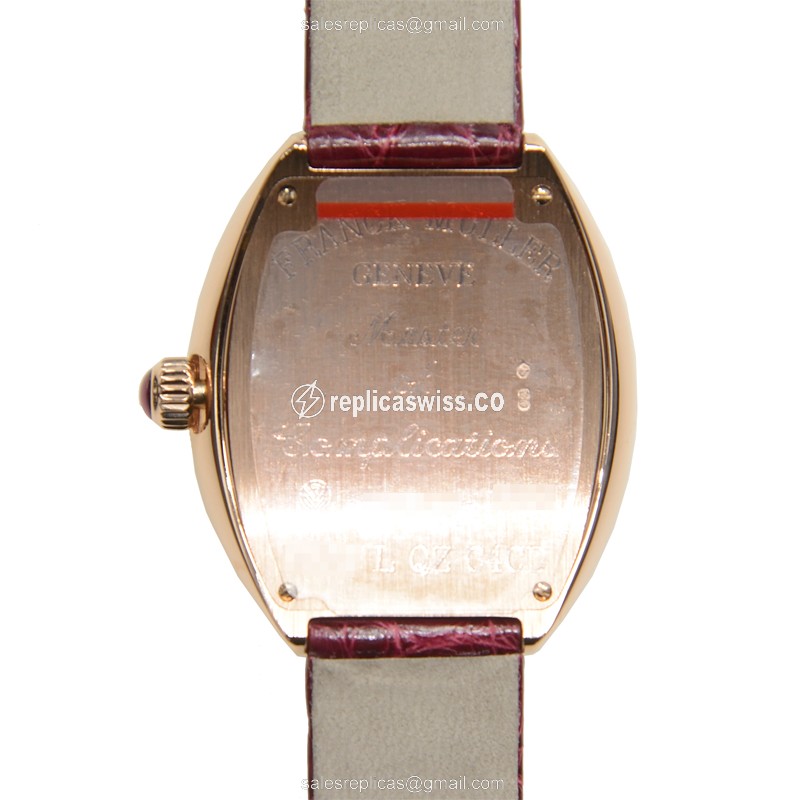 Franck Muller 5002 L QZ C4 CD 5N HEART Quartz - 18kt Rose Gold Case, Silver Dial on Red Leather Strap - View 3