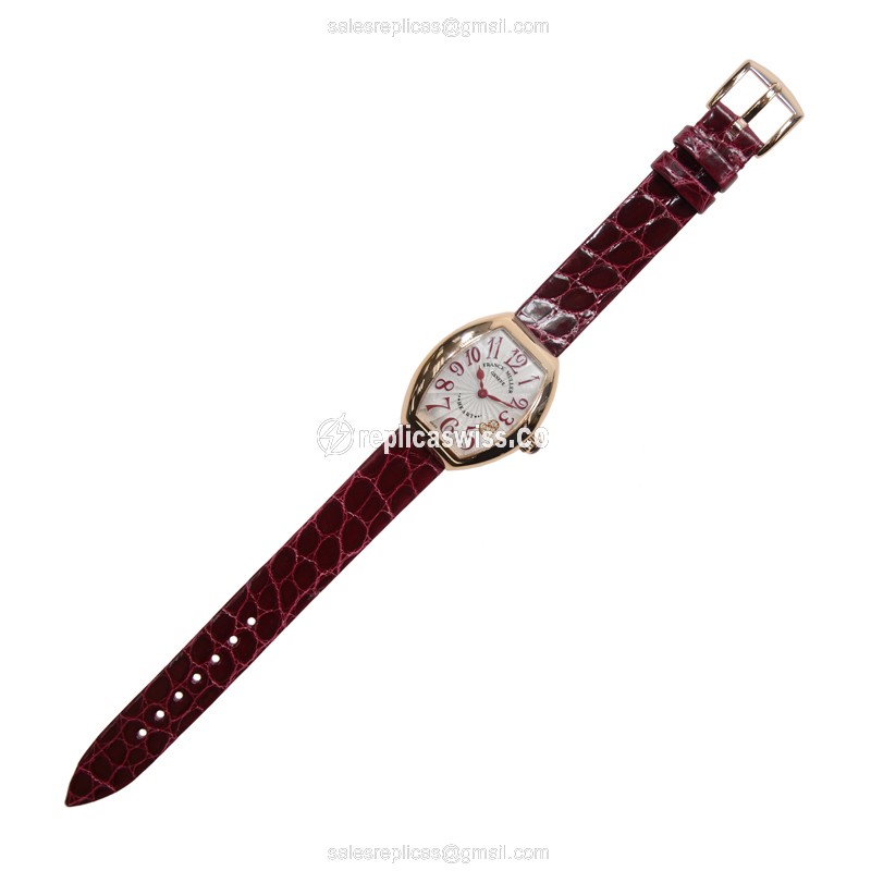 Franck Muller 5002 S QZ Heart Rose Gold - Quartz - Silver Dial - Red Alligator Buckle - View 2