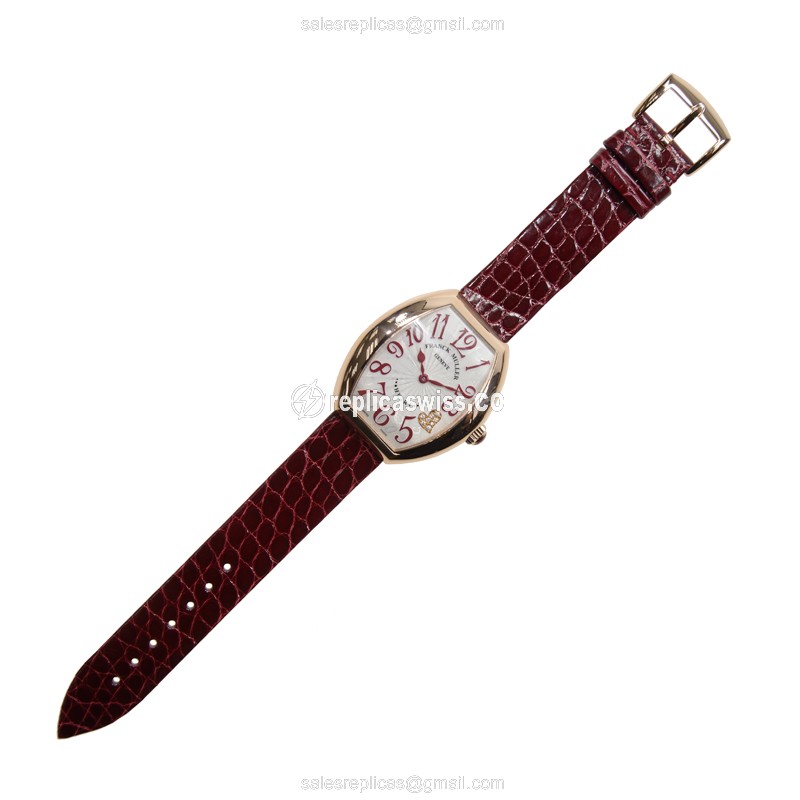 Franck Muller 5002 M QZ C4 CD HEART Quartz 18kt Rose Gold - Silver Dial - Red Alligator Buckle - View 2