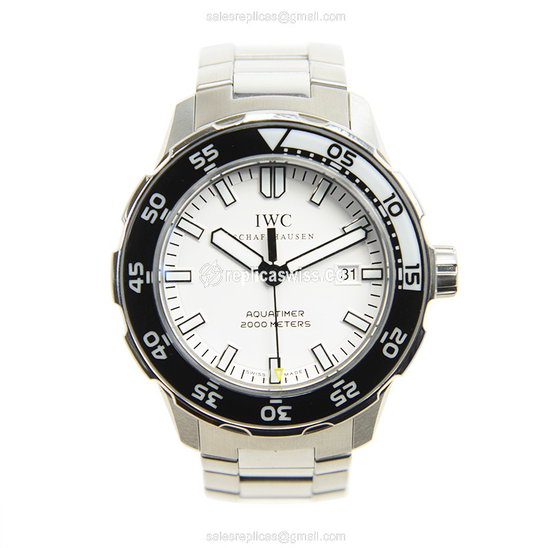 IWC AQUATIMER Replica - Automatic - Stainless Steel - White Dial - Silver Steel Strap - View 2