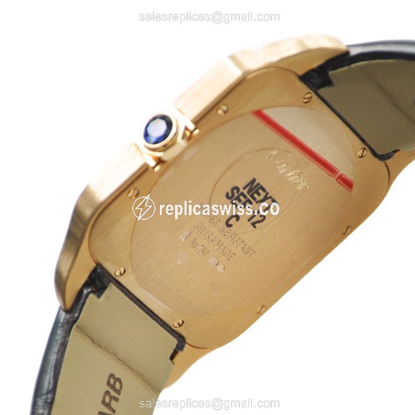 Cartier Santos W2006951 - Manual Wind - 18kt Rose Gold - White Dial - Alligator Brown Strap - View 3