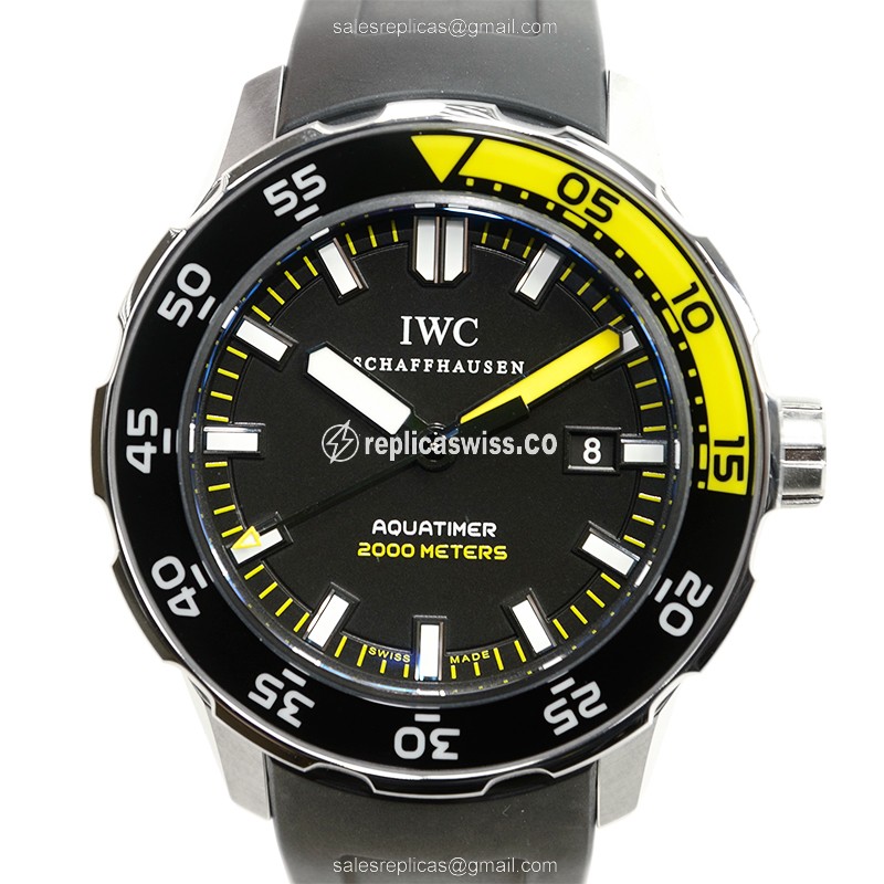 IWC AQUATIMER Replica - Automatic - Black Dial - Steel Case - Black Rubber Strap - View 2