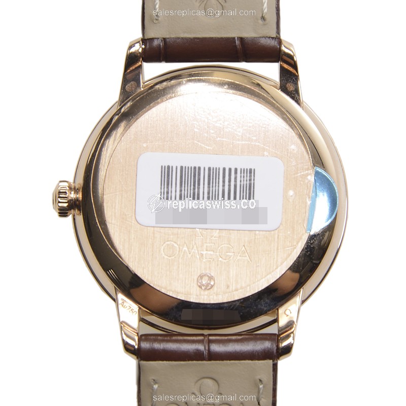 Omega Replica De Ville - Automatic - 18kt Rose Gold - White Dial - Brown Leather - Buckle Clasp - View 3