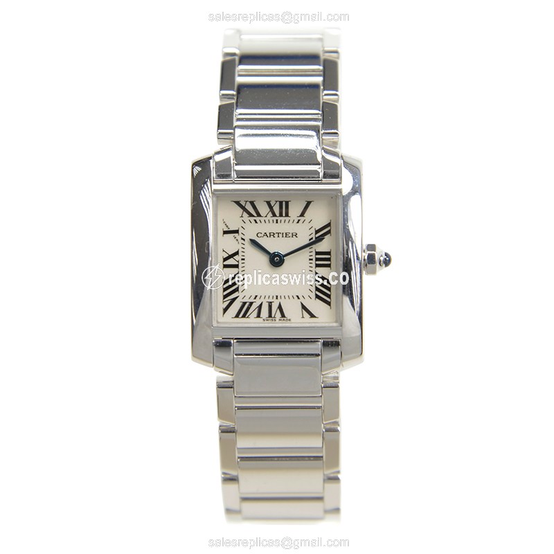 Cartier TANK W50012S3 - Quartz - 18kt White Gold Case - White Dial - Silver Strap - View 2