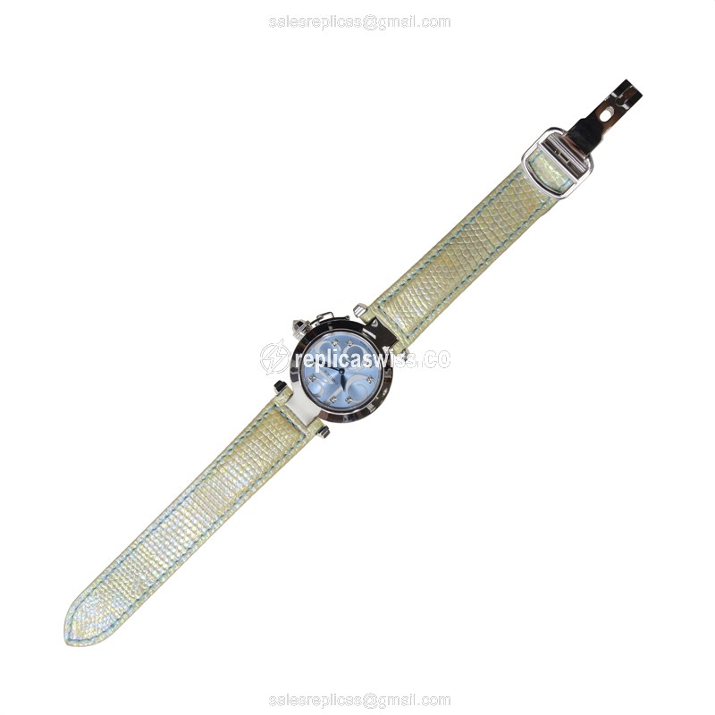Cartier Pasha De Cartier Quartz 18kt White Gold - Blue Dial - Leather Strap - View 2