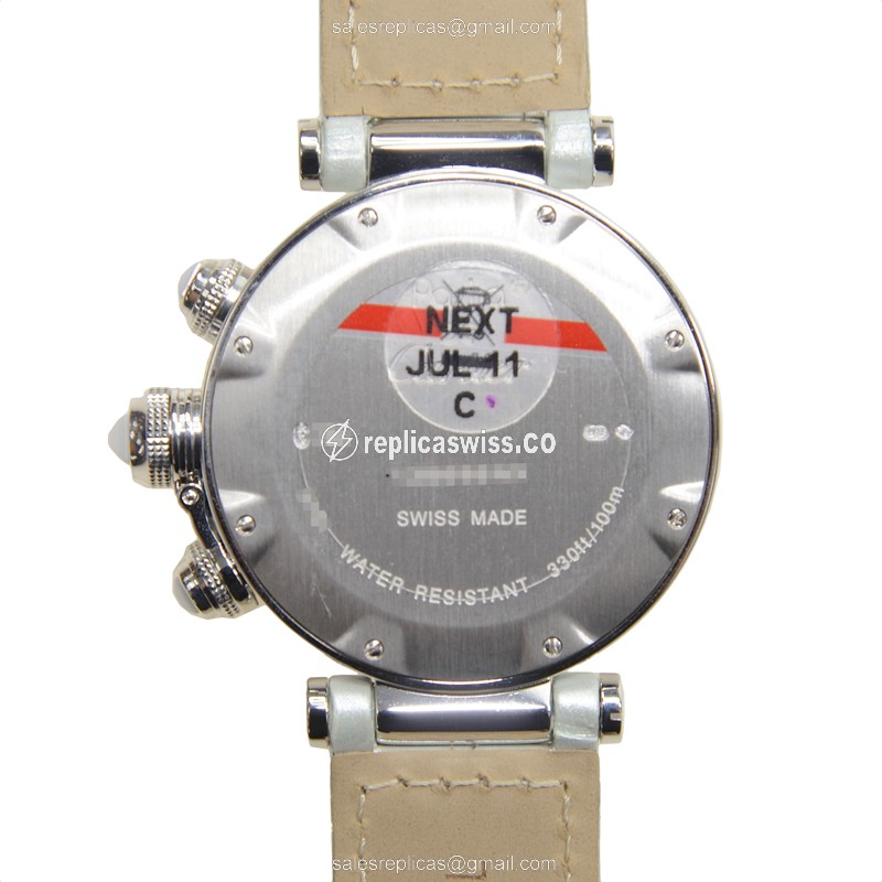 Cartier Pasha Replica - Quartz - 18kt White Gold - Diamond Dial - White Alligator Strap - View 3