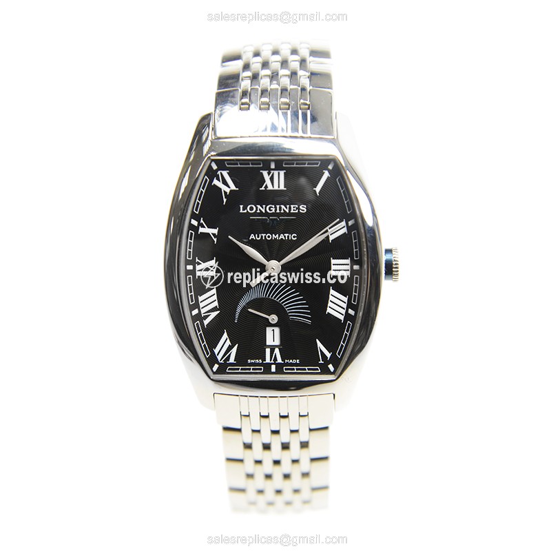 Longines EVIDENZA Automatic - Black Dial - Steel Case - Silver Strap - Clasp - View 2