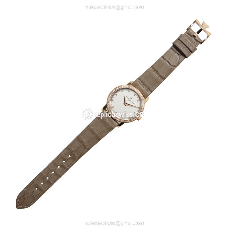 Vacheron Constantin 81558/000R-9600 PATRIMONY TRAD. Manual Wind 18kt Rose Gold Diamonds - White Dial, Brown Alligator Buckle - View 2