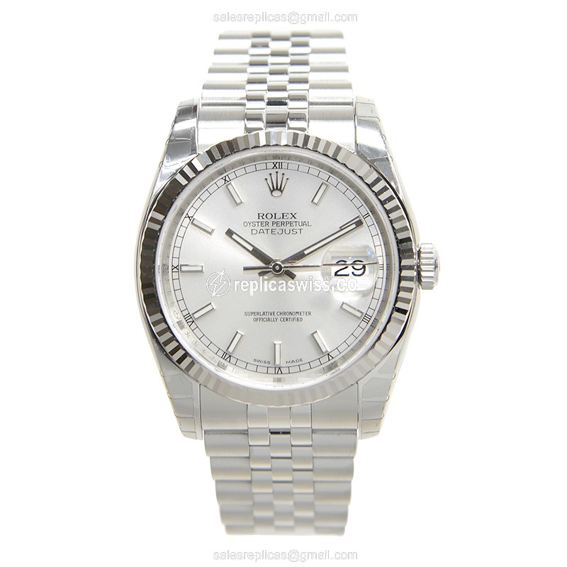 Rolex DATEJUST Replica - Automatic - 18kt White Gold & Steel - Silver Dial - Steel Strap - View 2