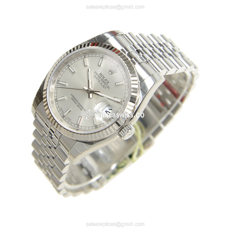 Rolex DATEJUST Replica - Automatic - 18kt White Gold & Steel - Silver Dial - Steel Strap - View 3