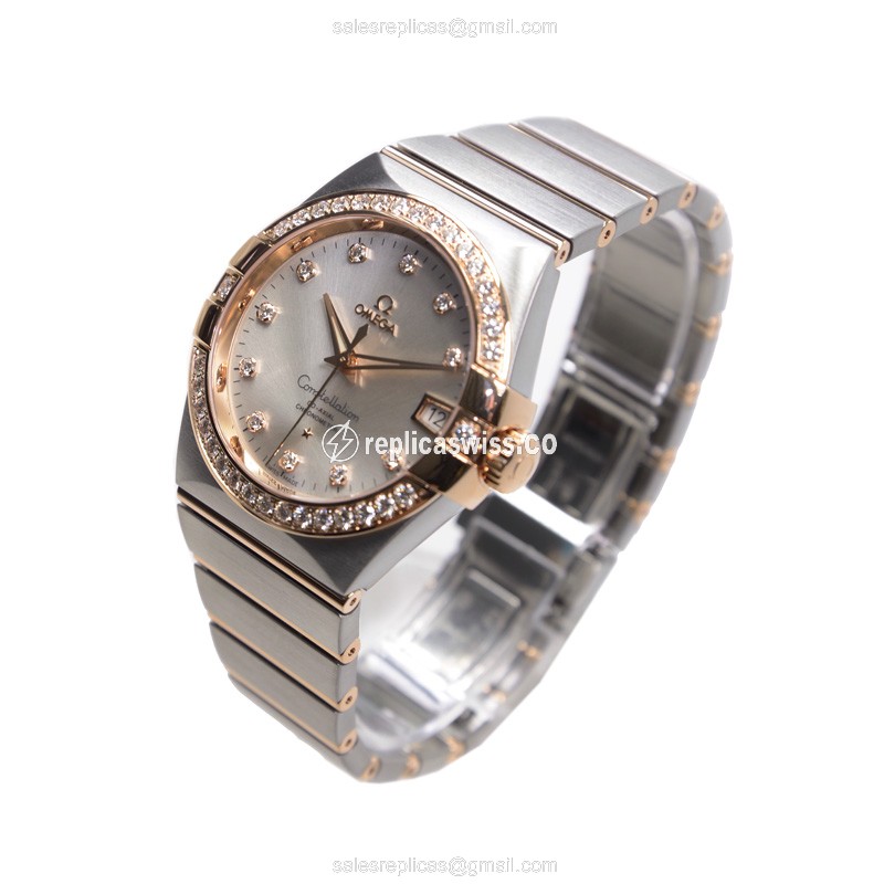 Omega Constellation Replica - Automatic 18kt Rose - Diamond Silver Dial - Steel Silver Clasp - View 3
