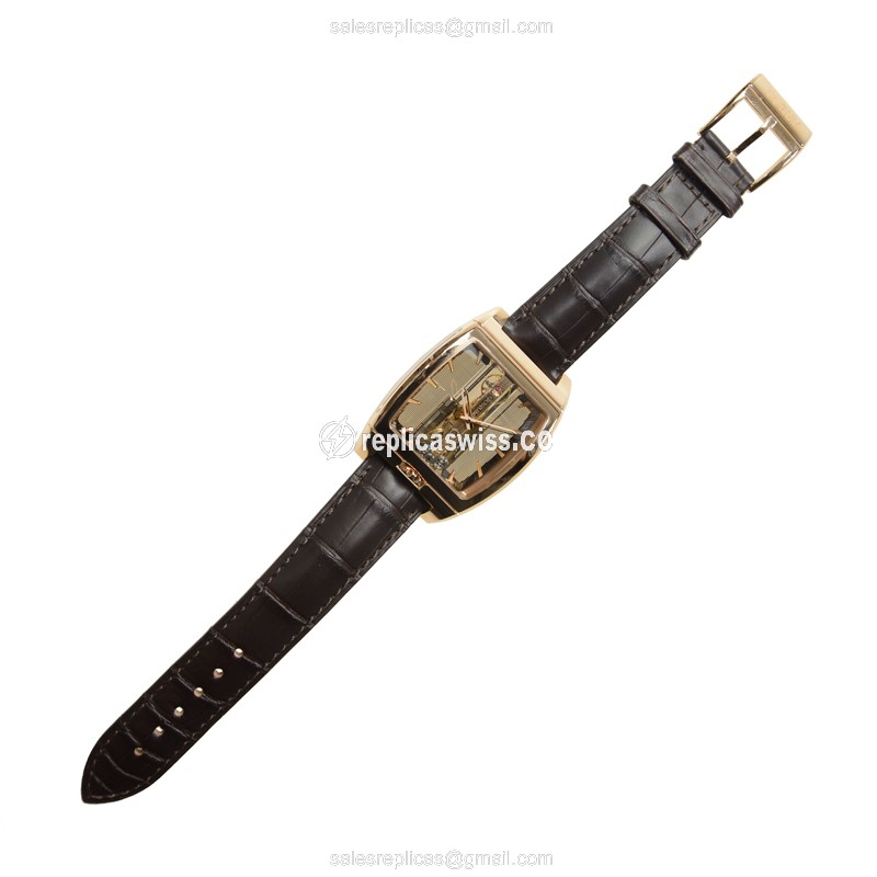 Corum BRIDGE Replica - Automatic - 18kt Rose Gold - Gold Dial - Brown Alligator Strap - View 2