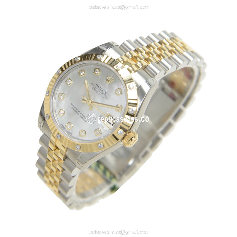 Rolex Lady Datejust Replica - Automatic, White Dial, Clasp, Silver Strap - View 3