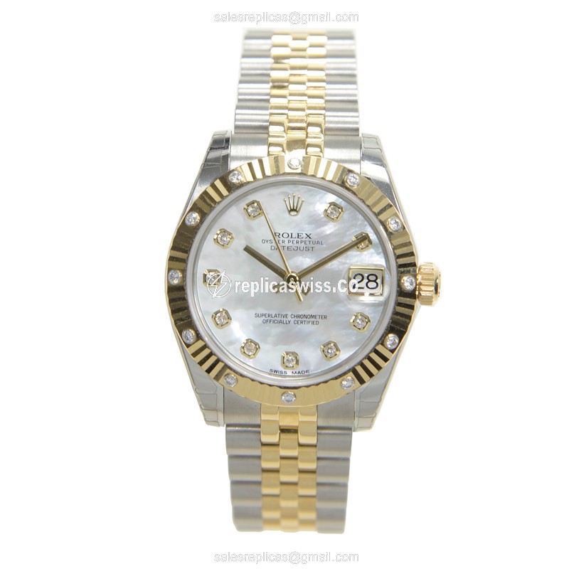 Rolex Lady Datejust Replica - Automatic, White Dial, Clasp, Silver Strap - View 2