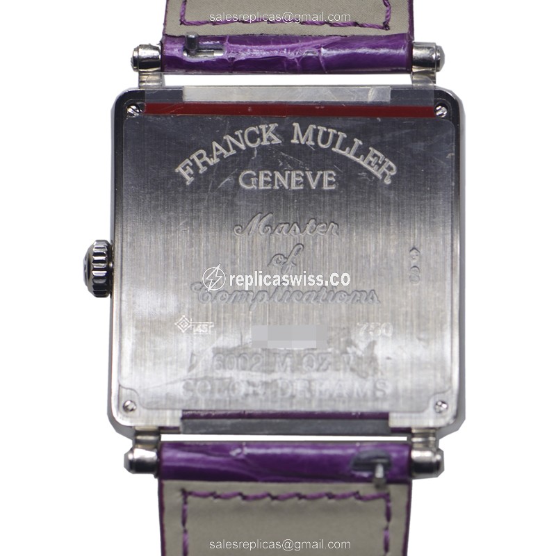 Franck Muller 6002 Master Square Replica - Quartz - 18kt White Gold - Silver Dial on Purple Alligator Strap - View 3