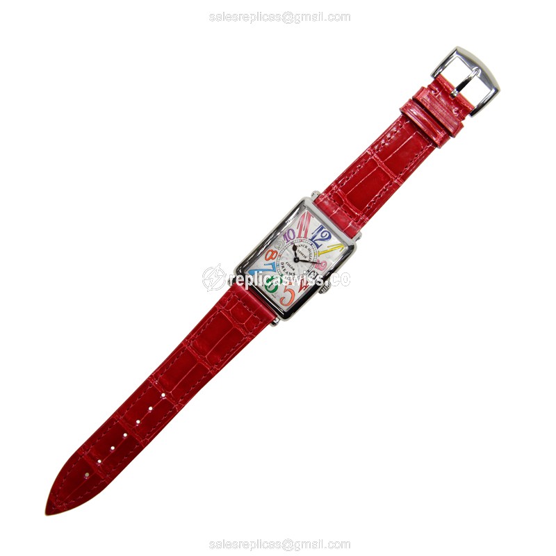 Franck Muller 952 QZ COL DRM AC LONG ISLAND - Quartz, Steel, Silver Dial, Red Alligator Strap - View 2