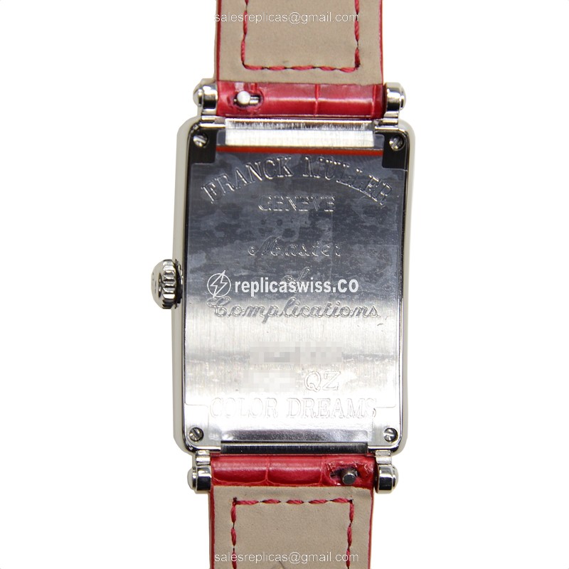 Franck Muller 952 QZ COL DRM AC LONG ISLAND - Quartz, Steel, Silver Dial, Red Alligator Strap - View 3