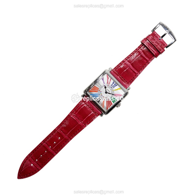 Franck Muller 6002 M QZ COL DRM R AC Master Square - Quartz - Steel - Silver - Red Alligator Buckle - View 2