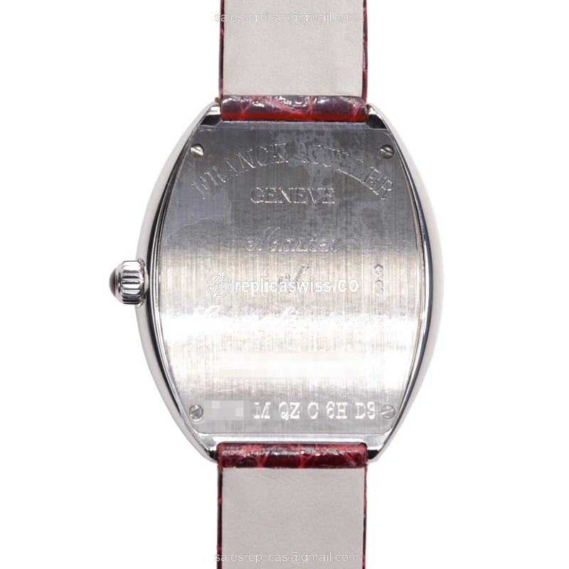 Franck Muller 5002 M QZ C 6H D3 Replica - Quartz - 18kt White Gold - Diamond - Silver Dial - Red Alligator Buckle - View 3