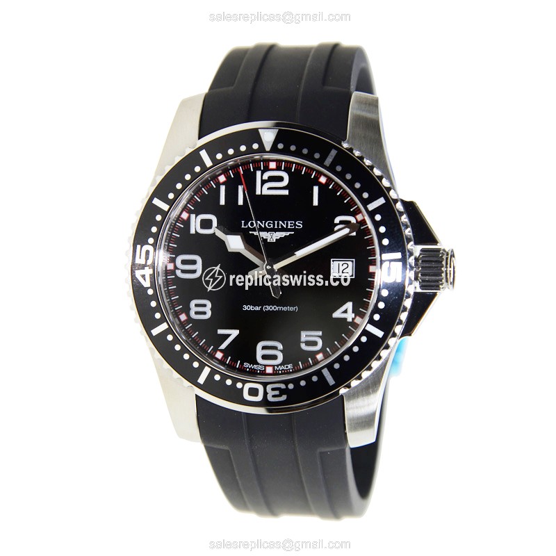 Longines Conquest Quartz - Stainless Steel Case - Black Dial - Rubber Black Strap - View 2