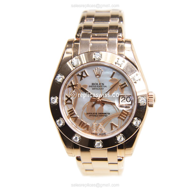 Rolex Lady Datejust Replica - Automatic - 18kt Rose Gold & Steel Case - White Dial - View 2