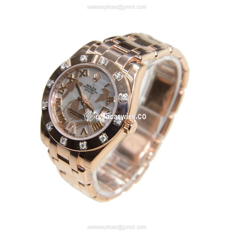 Rolex Lady Datejust Replica - Automatic - 18kt Rose Gold & Steel Case - White Dial - View 3