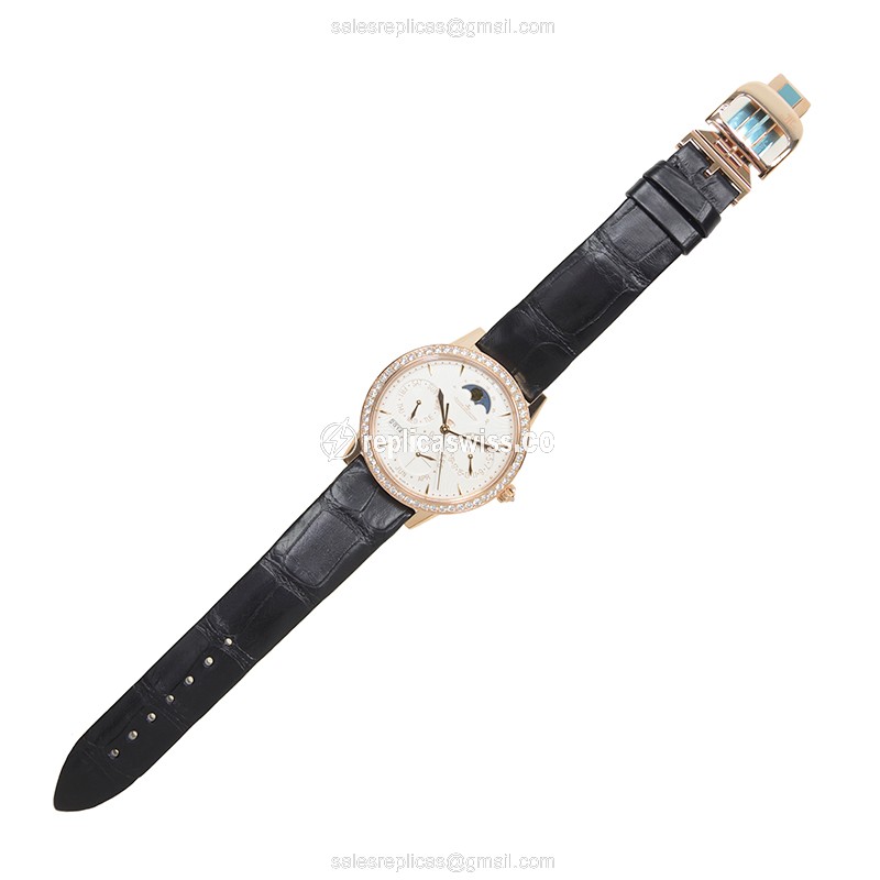Jaeger-Lecoultre RENDEZ VOUS Replica - Auto 18kt Rose Gold - Diamond Set Silver Dial - Black Alligator Strap - View 2
