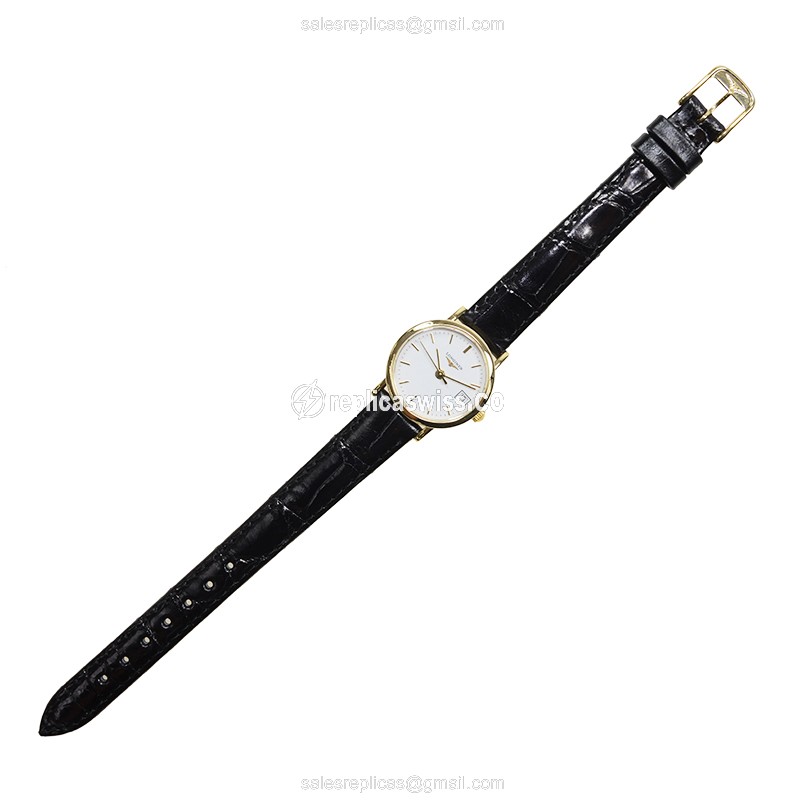 Longines Presence Replica - Quartz - 18kt Yellow Gold - White Dial, Black Buckle Cowhide Strap - View 2