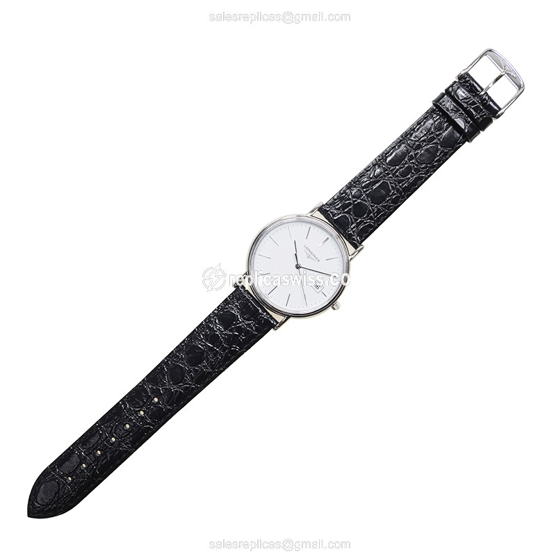 Longines L4.709.4.12.2 Replica - Quartz - Stainless Steel - White Dial, Leather Strap - View 2
