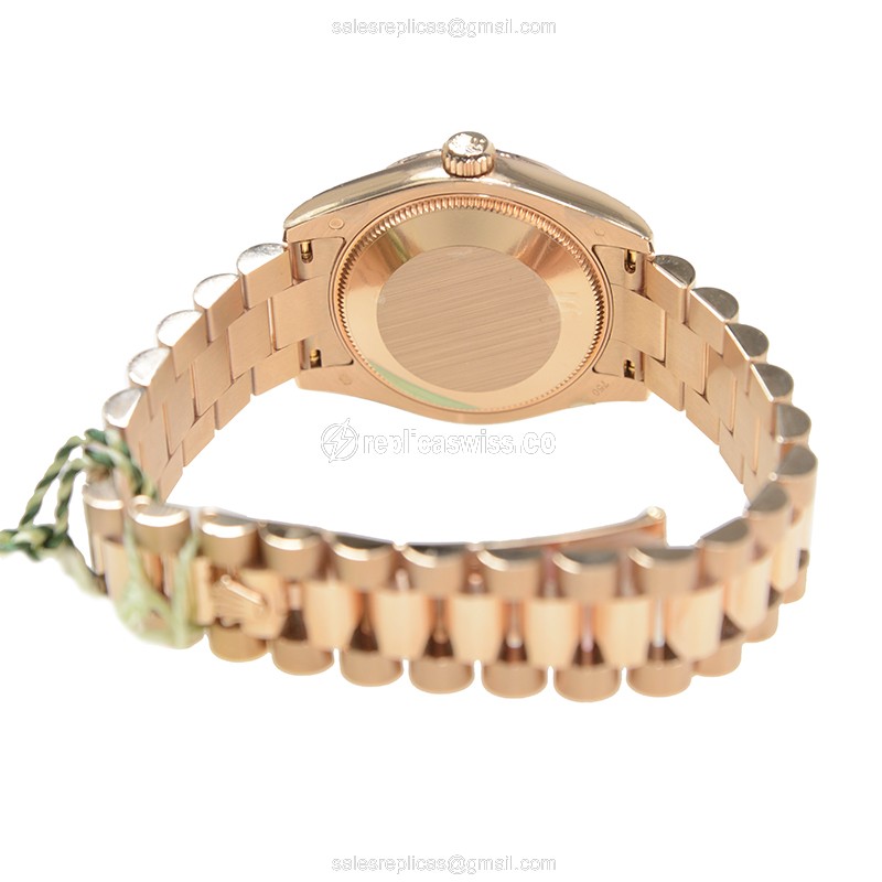 Rolex Lady Datejust Replica - Automatic, 18kt Rose Gold - Gold Dial, Gold Strap - View 4
