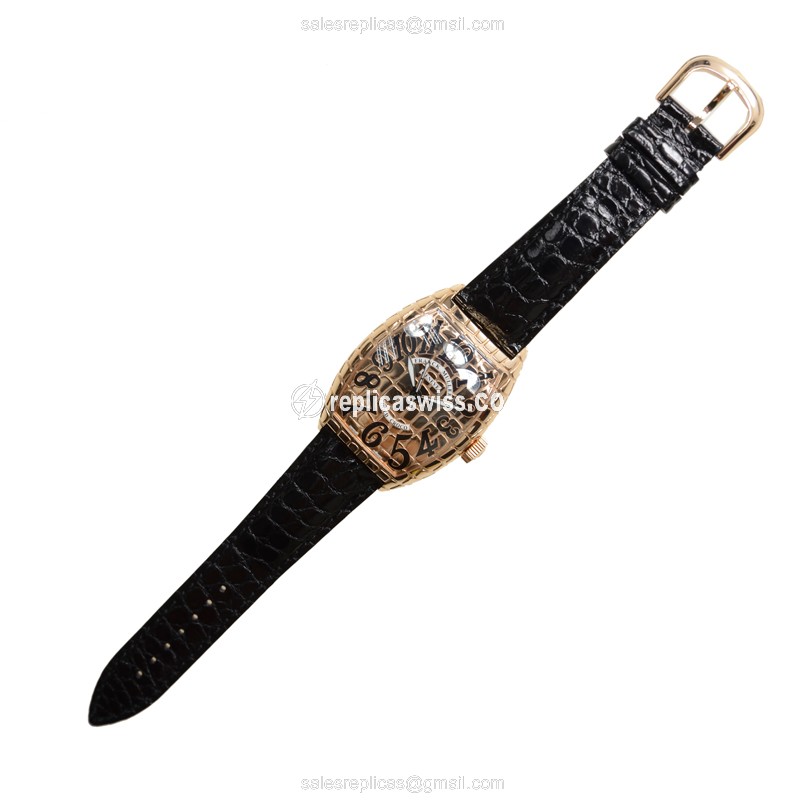 Franck Muller 8880 SC Replica - Automatic - 18kt Rose Gold - Black Croco Alligator Strap - View 2