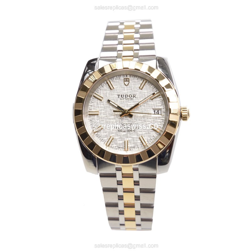 Automatic Tudor Classique Replica - 18kt Gold & Steel - Silver Dial, Clasp - View 2
