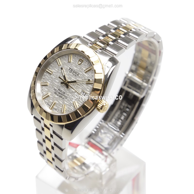 Automatic Tudor Classique Replica - 18kt Gold & Steel - Silver Dial, Clasp - View 3