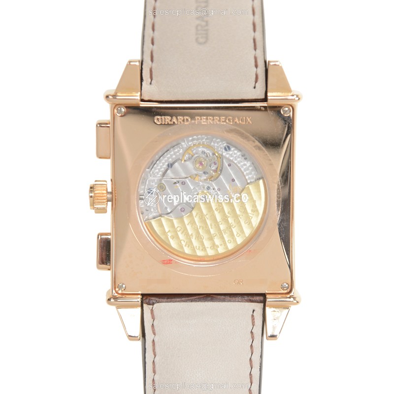 Girard Perregaux 25840-52-111BAED Replica - Automatic - 18kt Rose Gold - White Dial - Leather Brown Strap - View 4