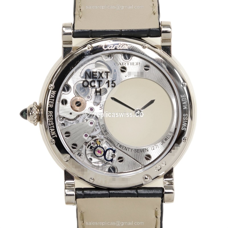 Cartier Rotonde De Cartier Manual - 18kt White Gold - White Dial - Black Alligator Strap - View 3