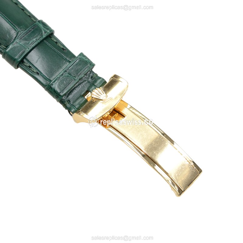 Rolex DAY-DATE Replica - Automatic - 18kt Gold - Dark Green Dial, Leather Strap - View 4