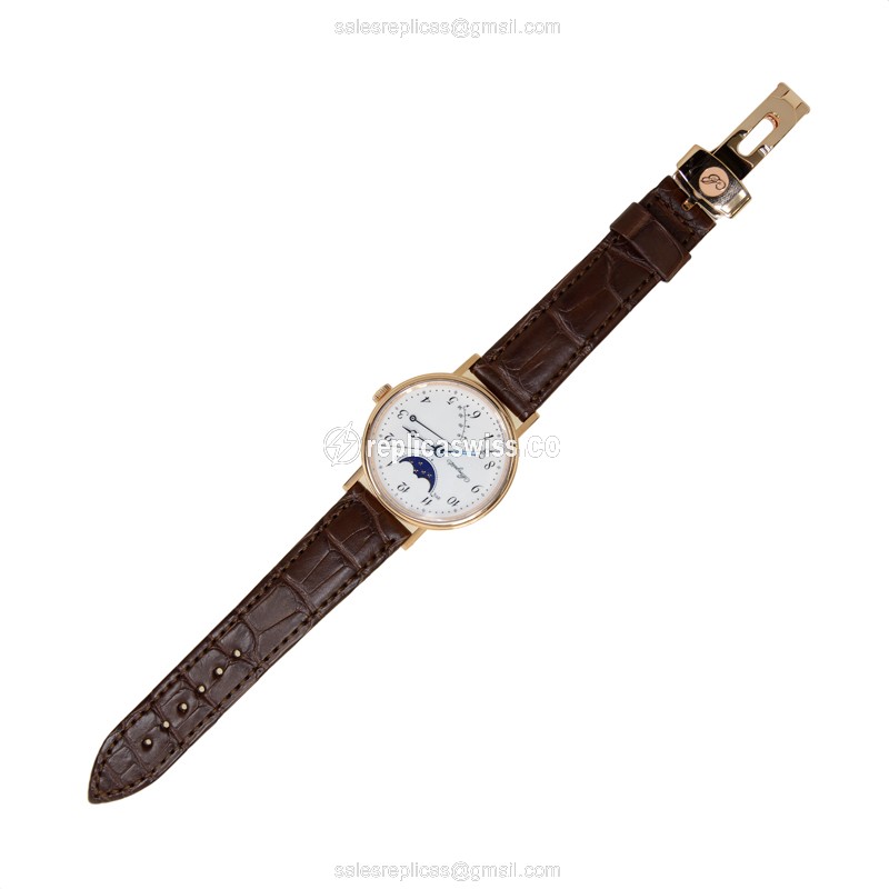 Breguet 8787BR/29/986 Classic - Automatic - 18kt Rose Gold - White Dial - Brown Alligator Strap - View 2