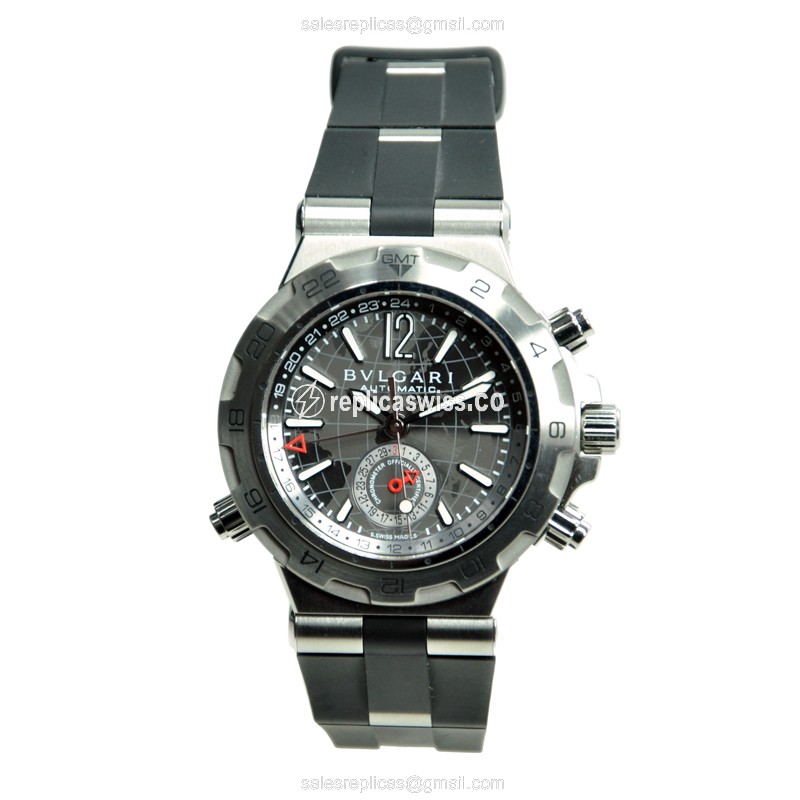 Bulgari 101647 DIAGONO Automatic - Stainless Steel Case - Dark Grey Dial - Black Rubber Strap - View 2
