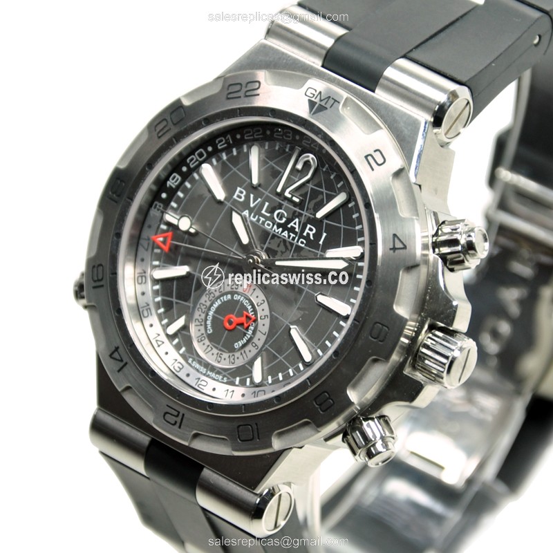 Bulgari 101647 DIAGONO Automatic - Stainless Steel Case - Dark Grey Dial - Black Rubber Strap - View 3