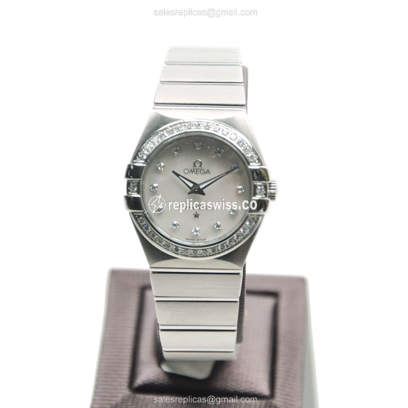 Omega Constellation Quartz & Diamond Replica - White Dial, Steel Case, Silver Clasp & Strap - View 2