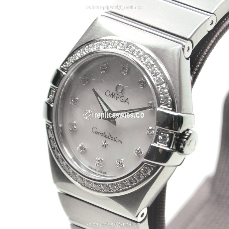 Omega Constellation Quartz & Diamond Replica - White Dial, Steel Case, Silver Clasp & Strap - View 3