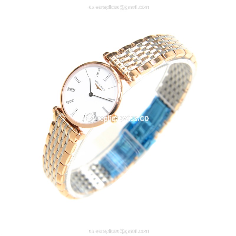 Longines LA GRANDE Quartz - PVD Gold Case - Silver Dial - Gold Strap - View 3