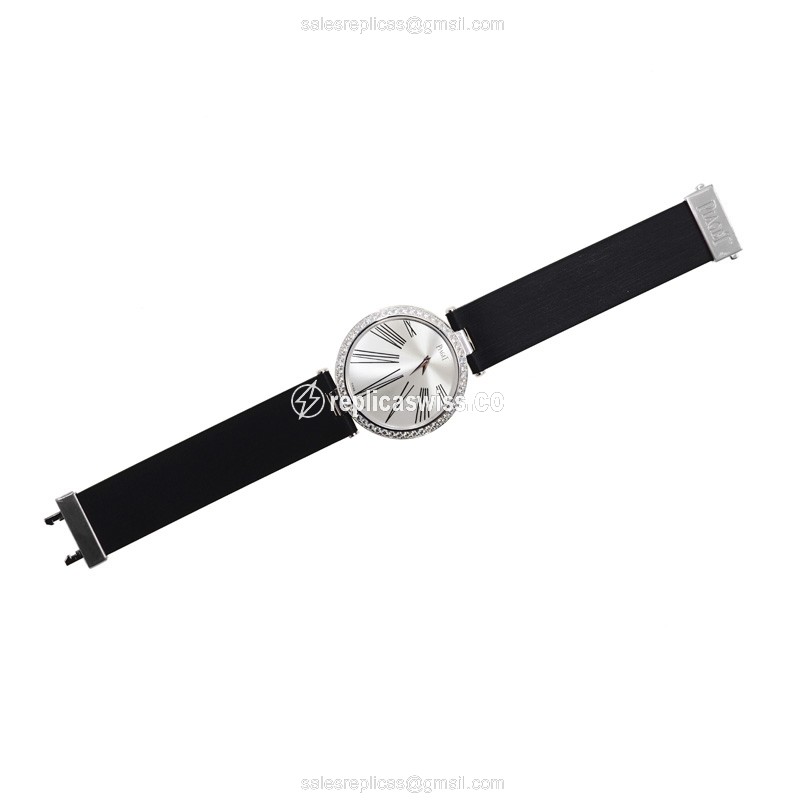Piaget LIMELIGHT Replica - Quartz - 18kt Gold - Silver Dial - Black Silk Strap - View 4