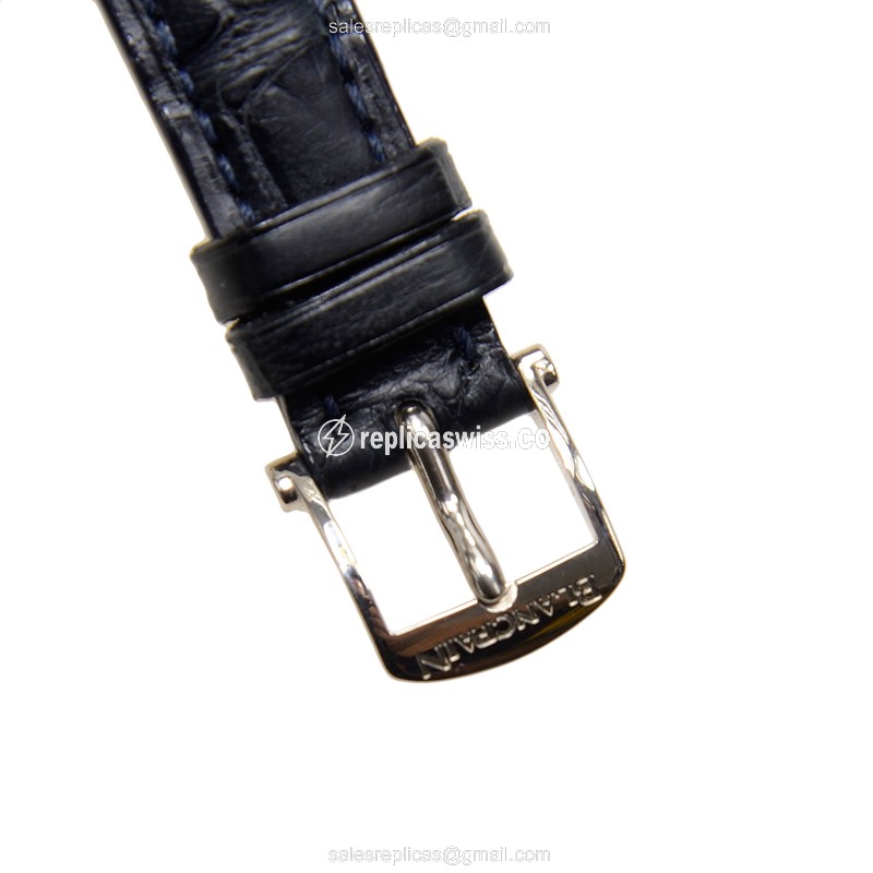 Blancpain 6102C-1929-55A Replica - Automatic - White Gold - Blue Dial - Diamond - Alligator Blue Buckle - View 4