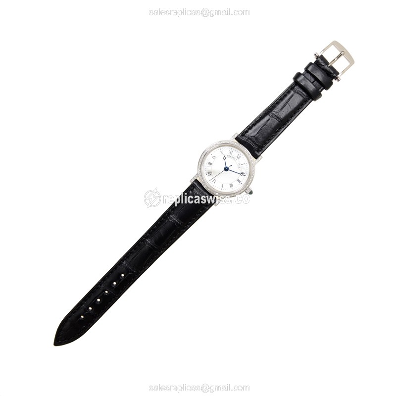Breguet 8068BB/52/964/DD00 Replica - Automatic - 18kt White Gold - Diamond Set - Silver Dial - Black Alligator Strap - View 2