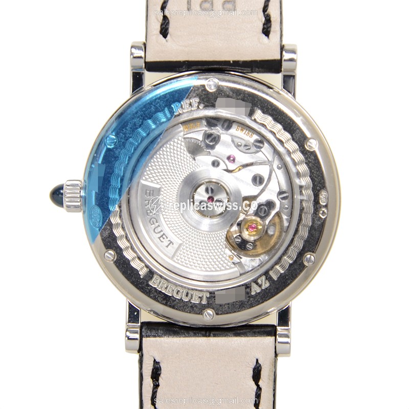 Breguet 8068BB/52/964/DD00 Replica - Automatic - 18kt White Gold - Diamond Set - Silver Dial - Black Alligator Strap - View 3